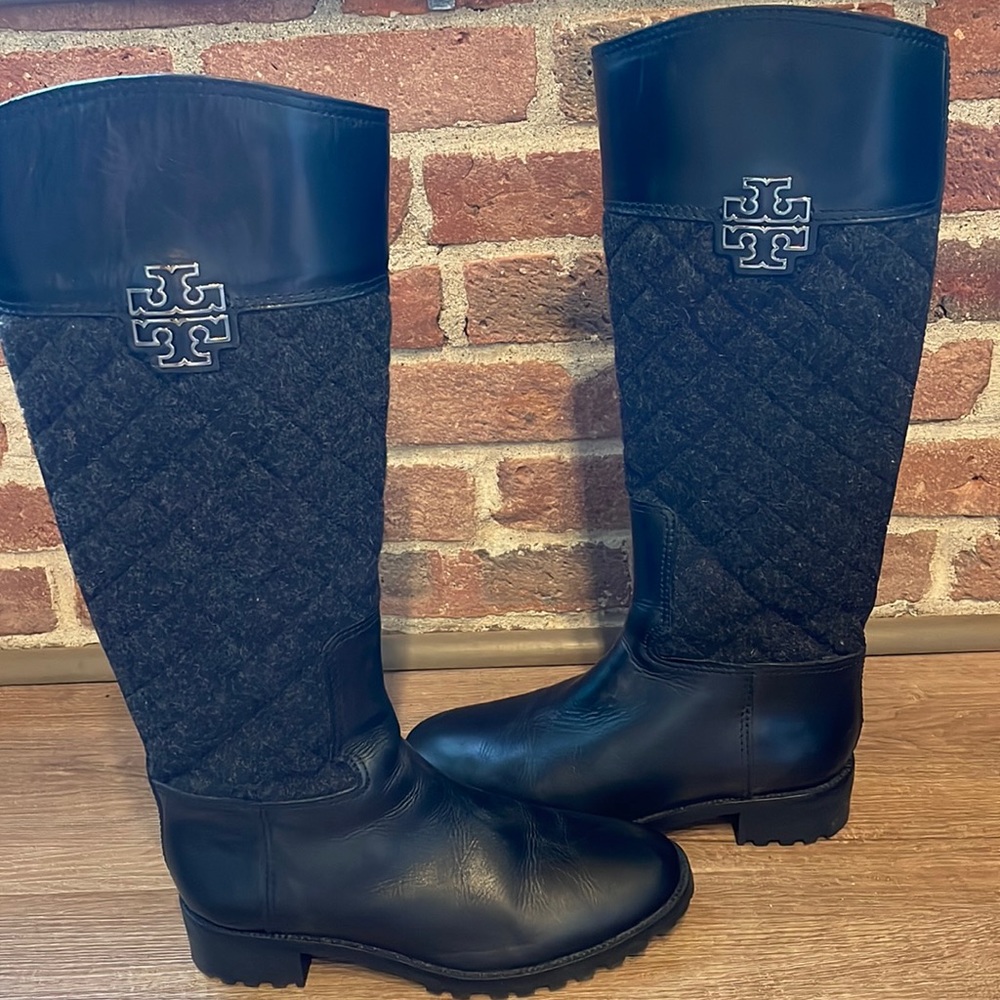 Tory Burch Leather/Quilted Riding Boots (black) size 9
